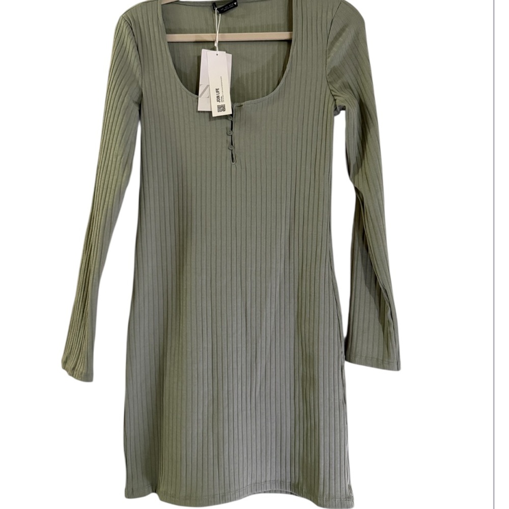 Zara Olive Green Ribbed Dress